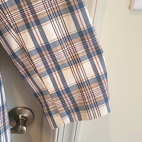 Blazer- Women’s plus size blazer with front pockets Blue/Cream Plaid - Picture 6 of 8